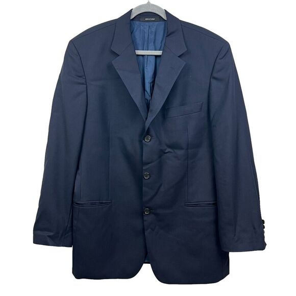 Boss Hugo Boss Mens Wool Blazer Suit 3 Button Ventless Lined Pockets Navy Sz 42R - Picture 1 of 7
